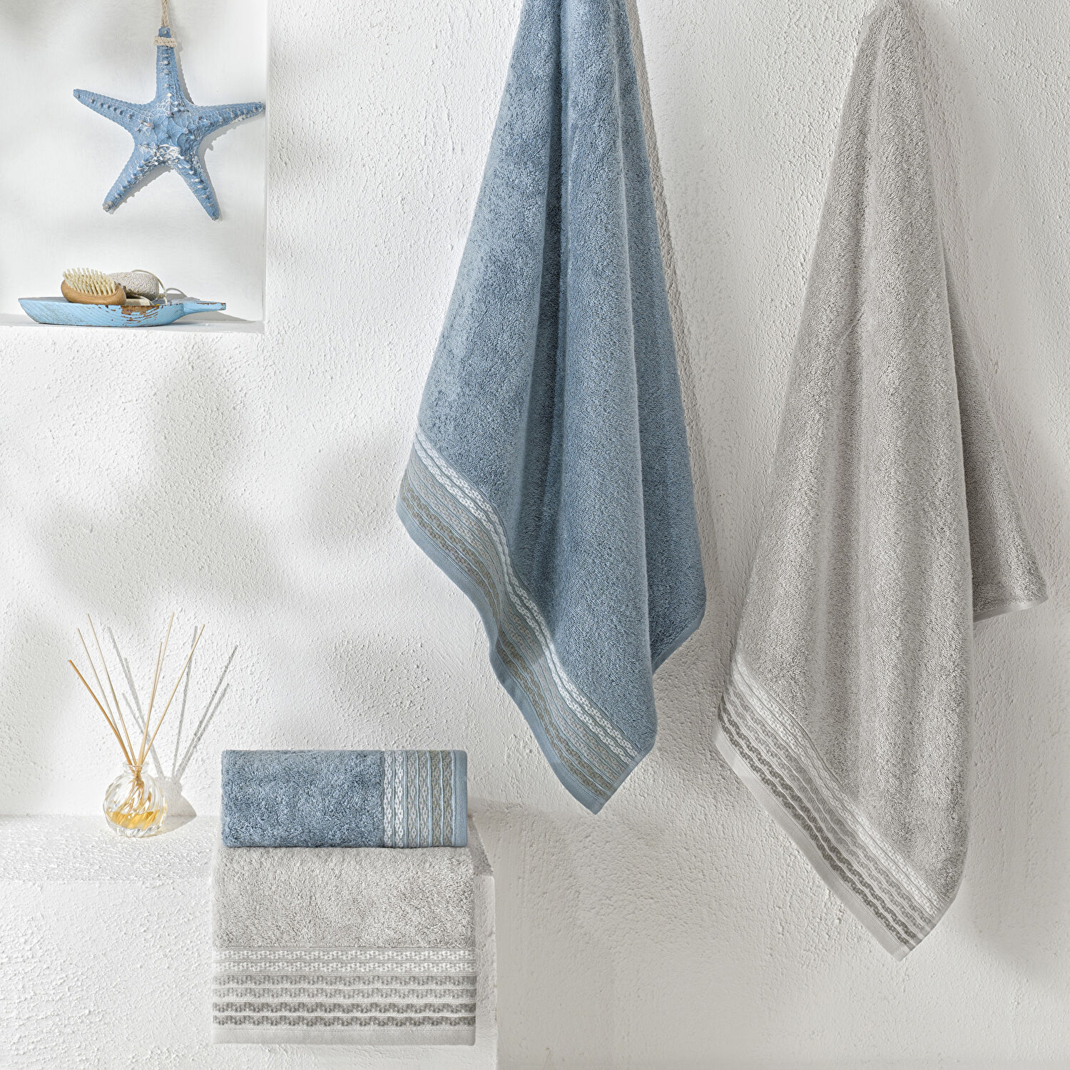 Taç Art Pure Cotton Pamuk Hamam Seti Gri Mavi