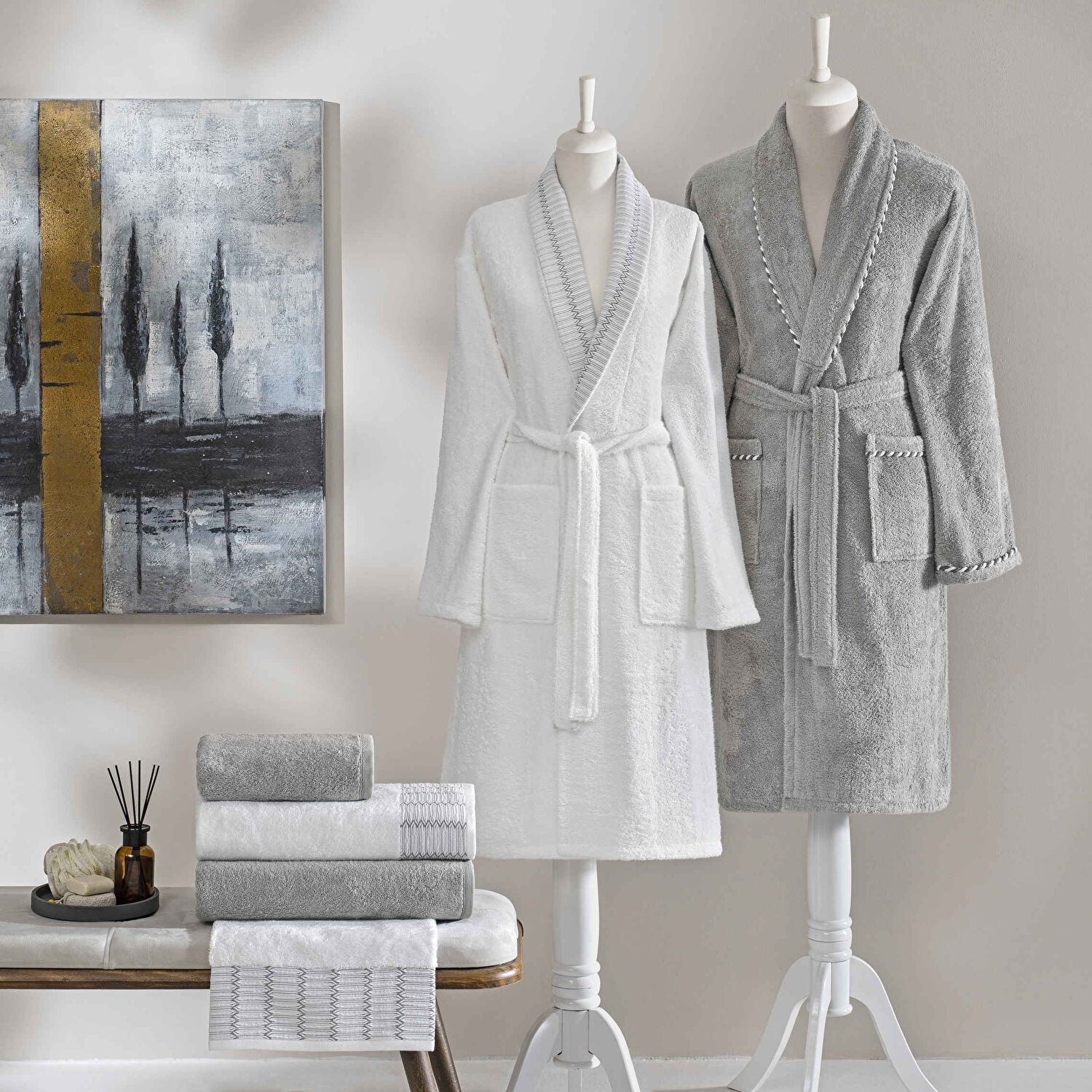 Taç Linka Bamboo Classic Aile Seti Beyaz Gri