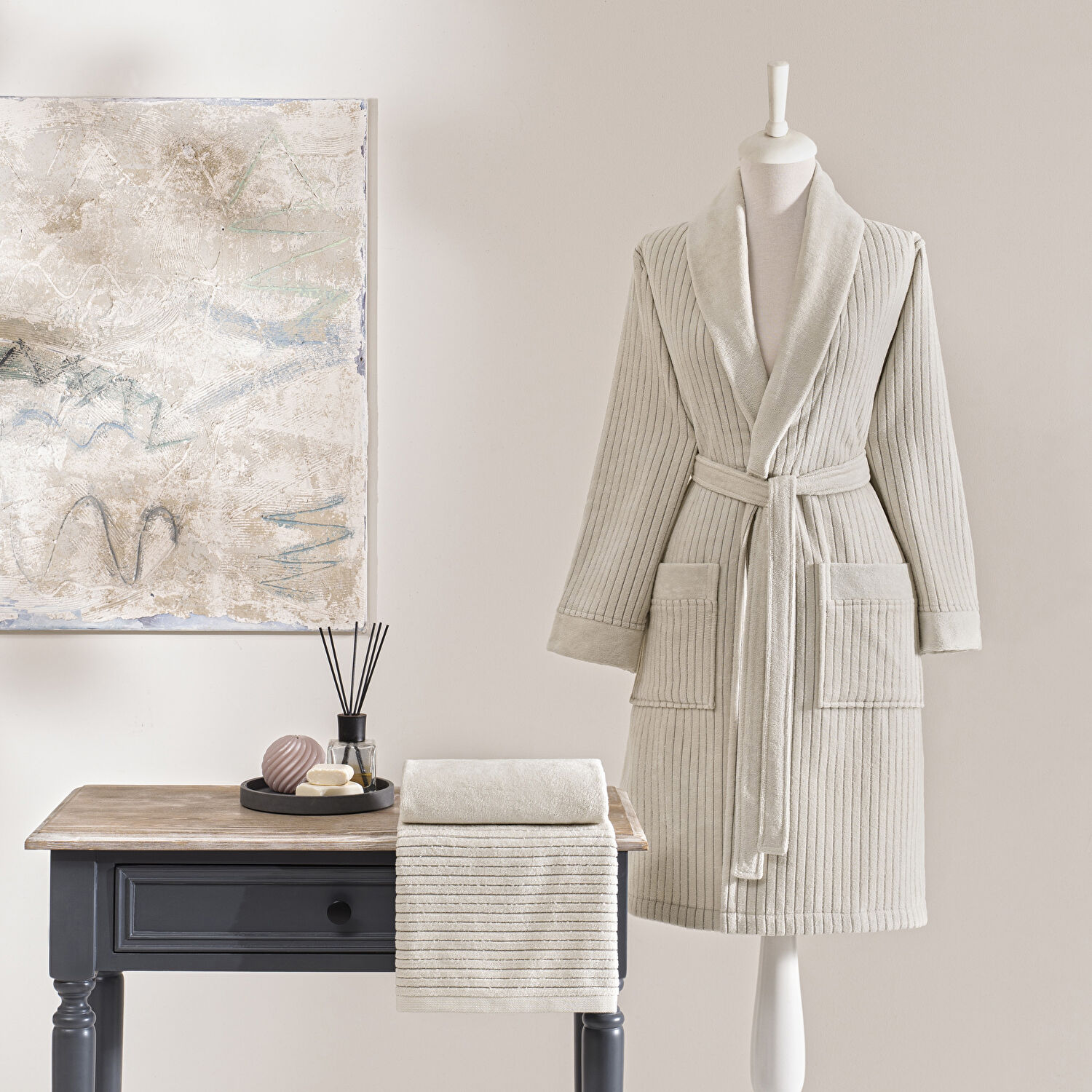 Taç Ritmo Pamuk Bornoz Seti Seti Taş M