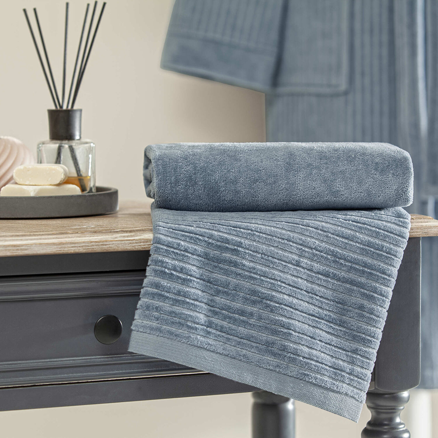 Taç Ritmo Pamuk Bornoz Seti Mavi M