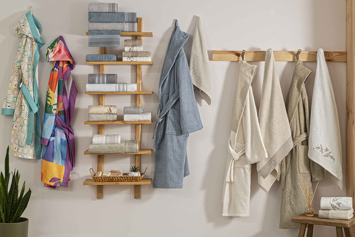 Taç Ritmo Pamuk Bornoz Seti Mavi M