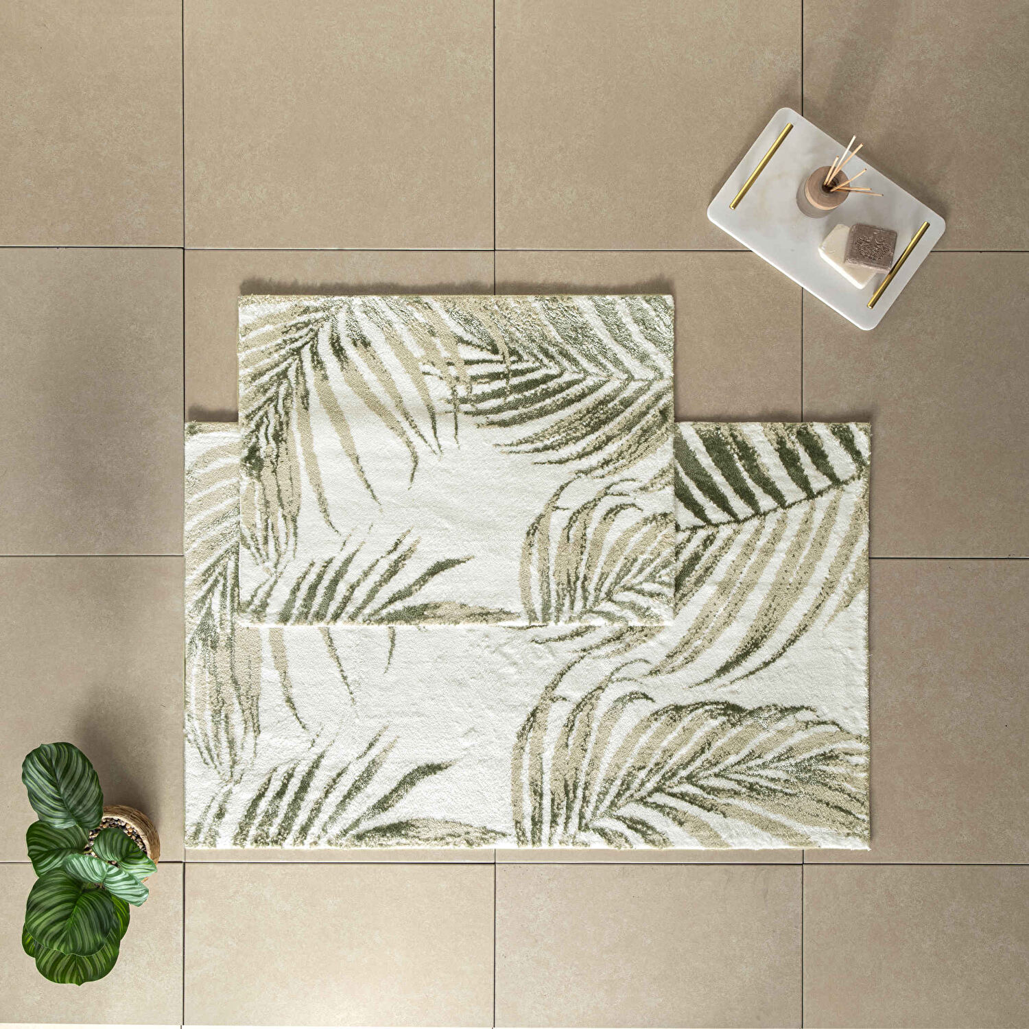 Taç Palm 2'li Pamuklu Paspas Yeşil