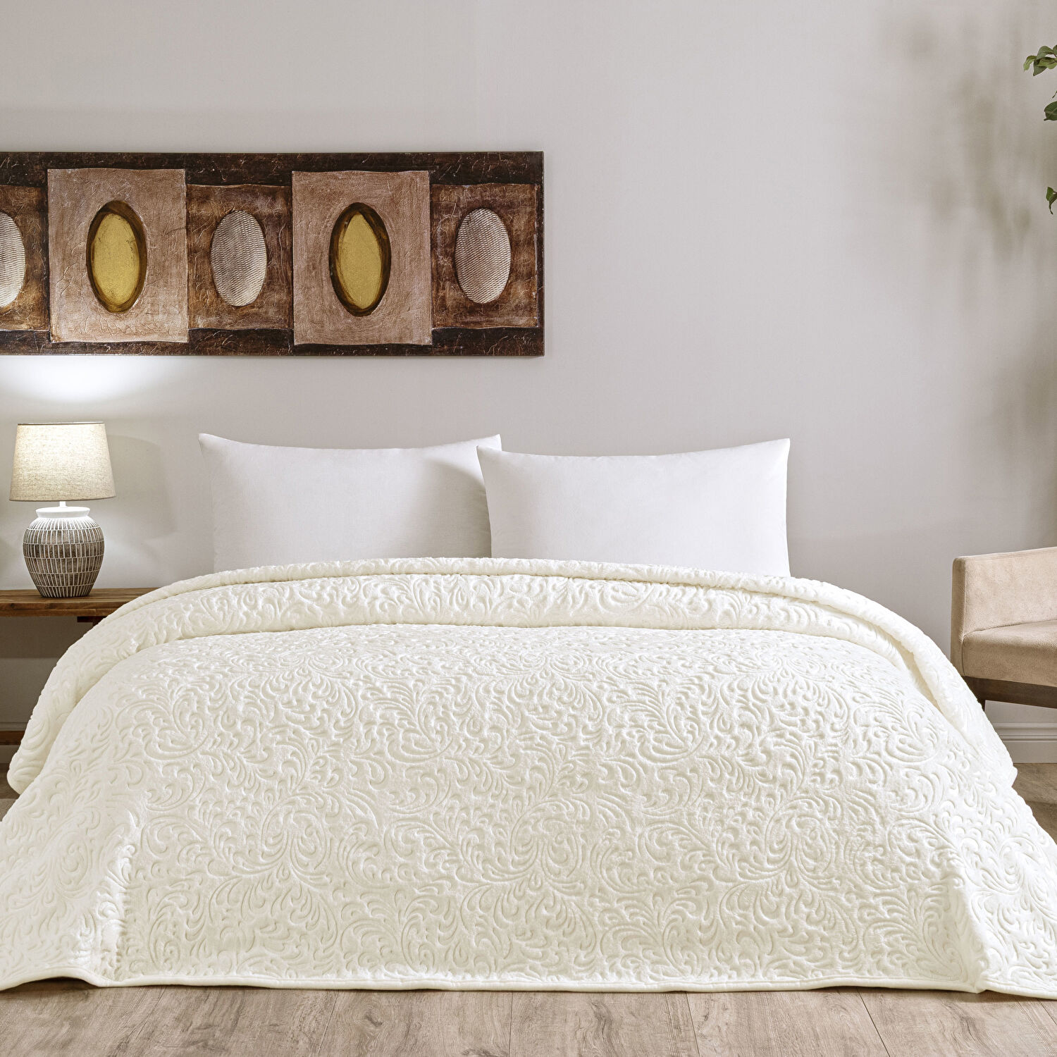 Taç Doressa Çift Kişilik Battaniye Ekru