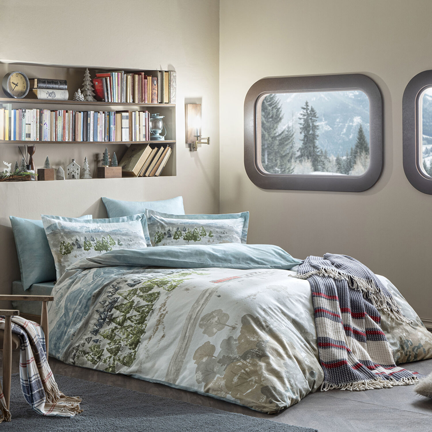 Taç Butik Doğu Ekspresi Pamuklu Çift Kişilik Battaniye Mavi