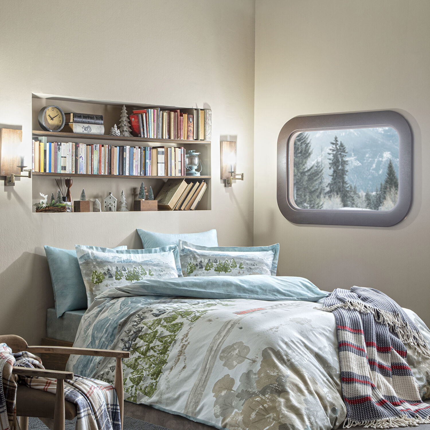 Taç Butik Doğu Ekspresi Pamuklu Çift Kişilik Battaniye Mavi