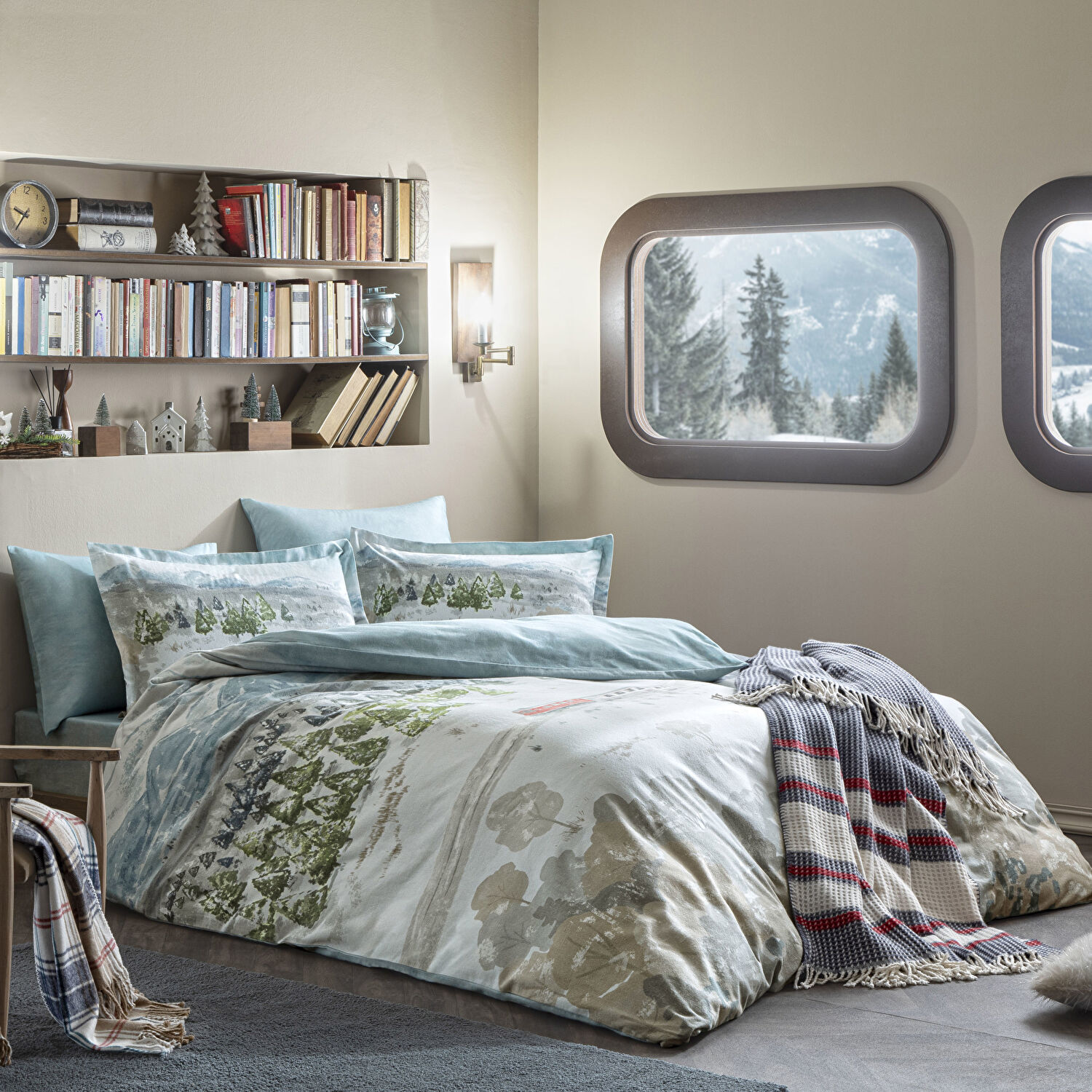 Taç Butik Doğu Ekspresi Pamuklu Çift Kişilik Battaniye Mavi