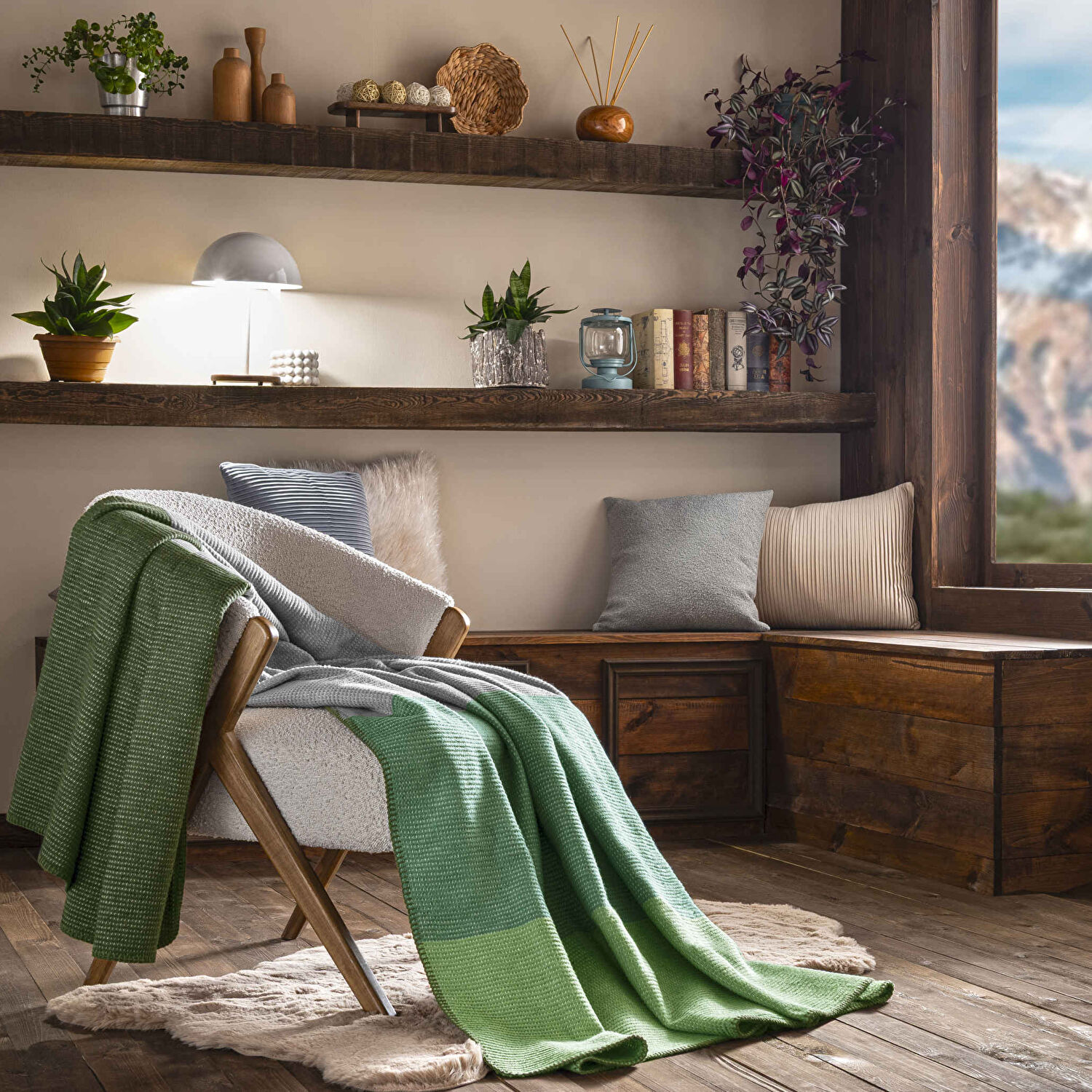 Taç Butik Patagonya Pamuklu Çift Kişilik Battaniye Yeşil