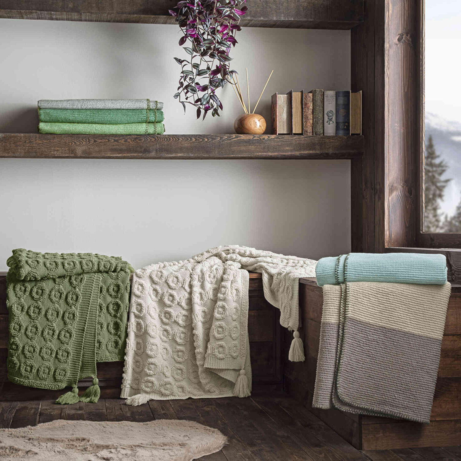 Taç Butik Patagonya Pamuklu Çift Kişilik Battaniye Yeşil