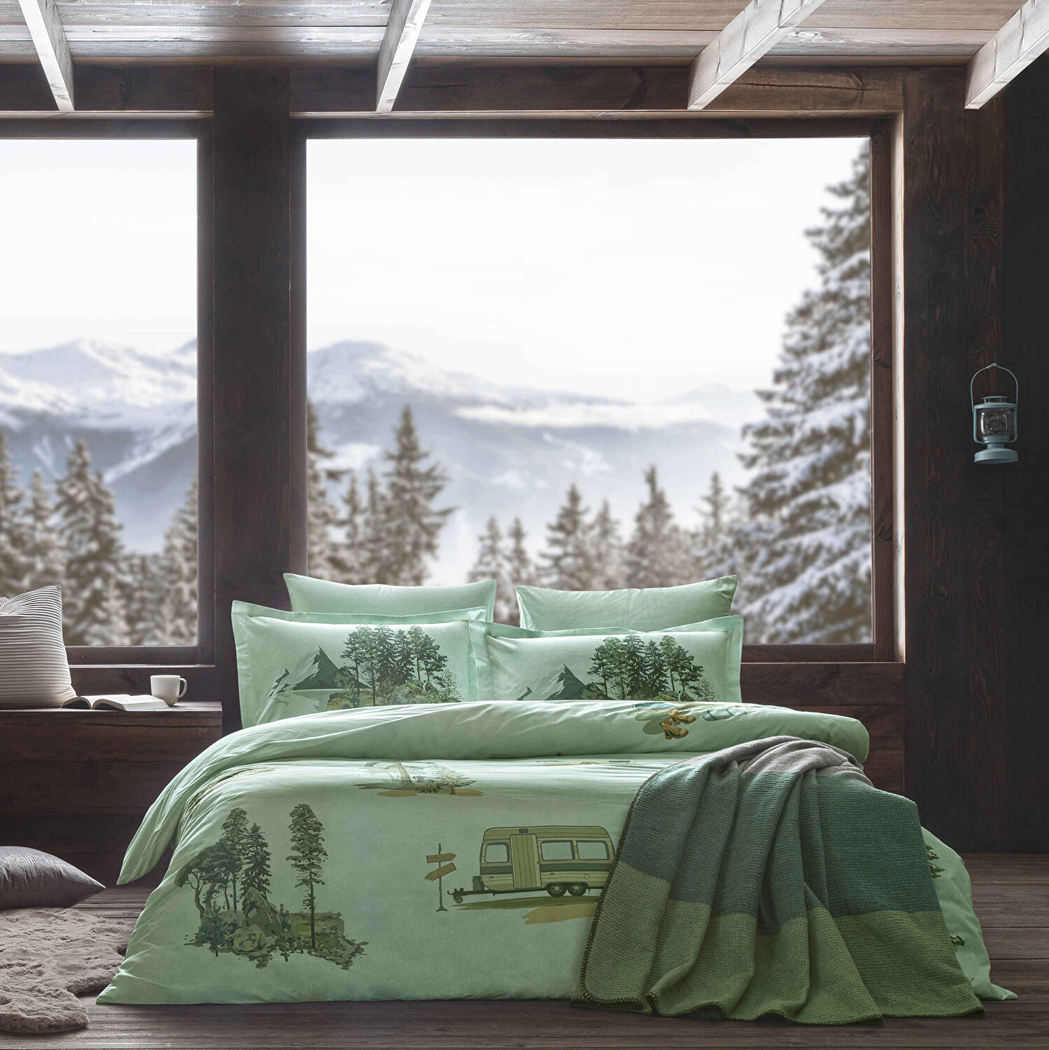 Taç Butik Patagonya Pamuklu Çift Kişilik Battaniye Yeşil