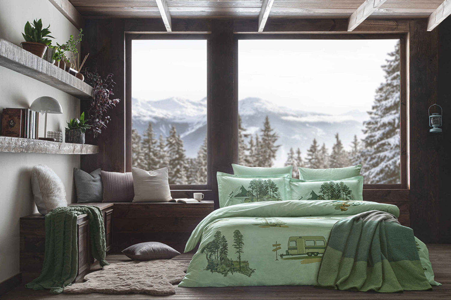 Taç Butik Patagonya Pamuklu Çift Kişilik Battaniye Yeşil