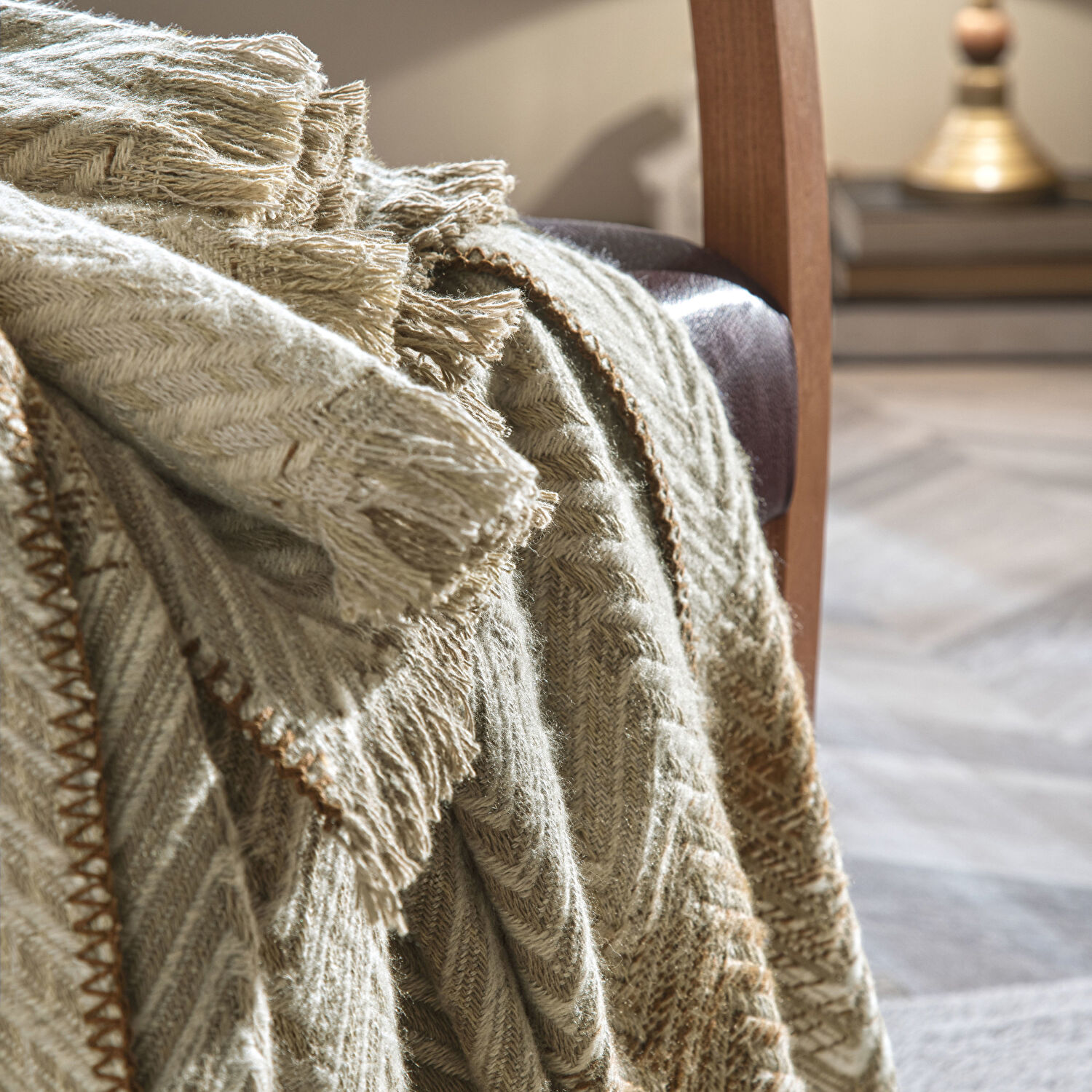 Taç Butik Brüj Pamuklu Çift Kişilik Battaniye Bej