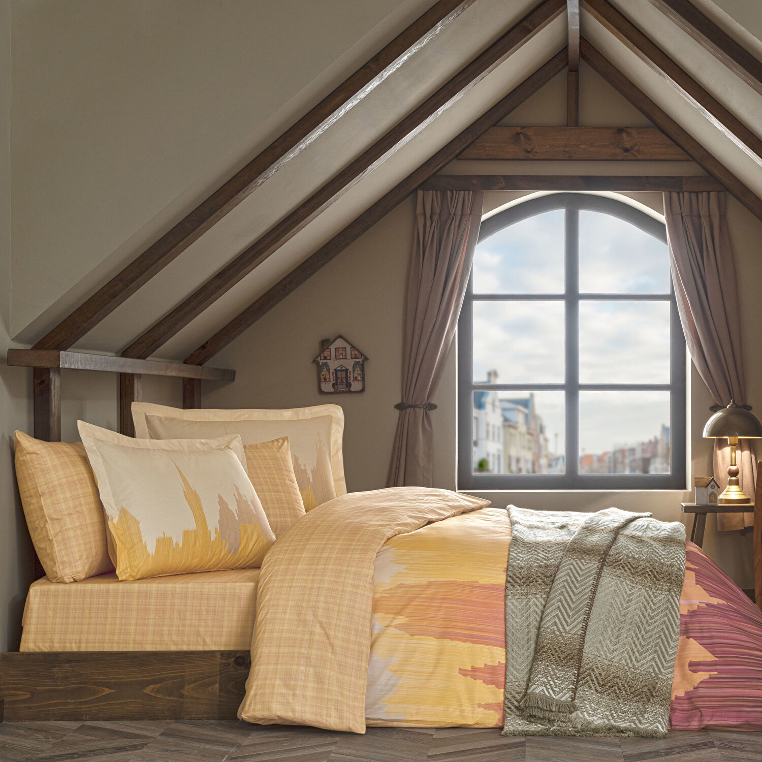 Taç Butik Brüj Pamuklu Çift Kişilik Battaniye Bej