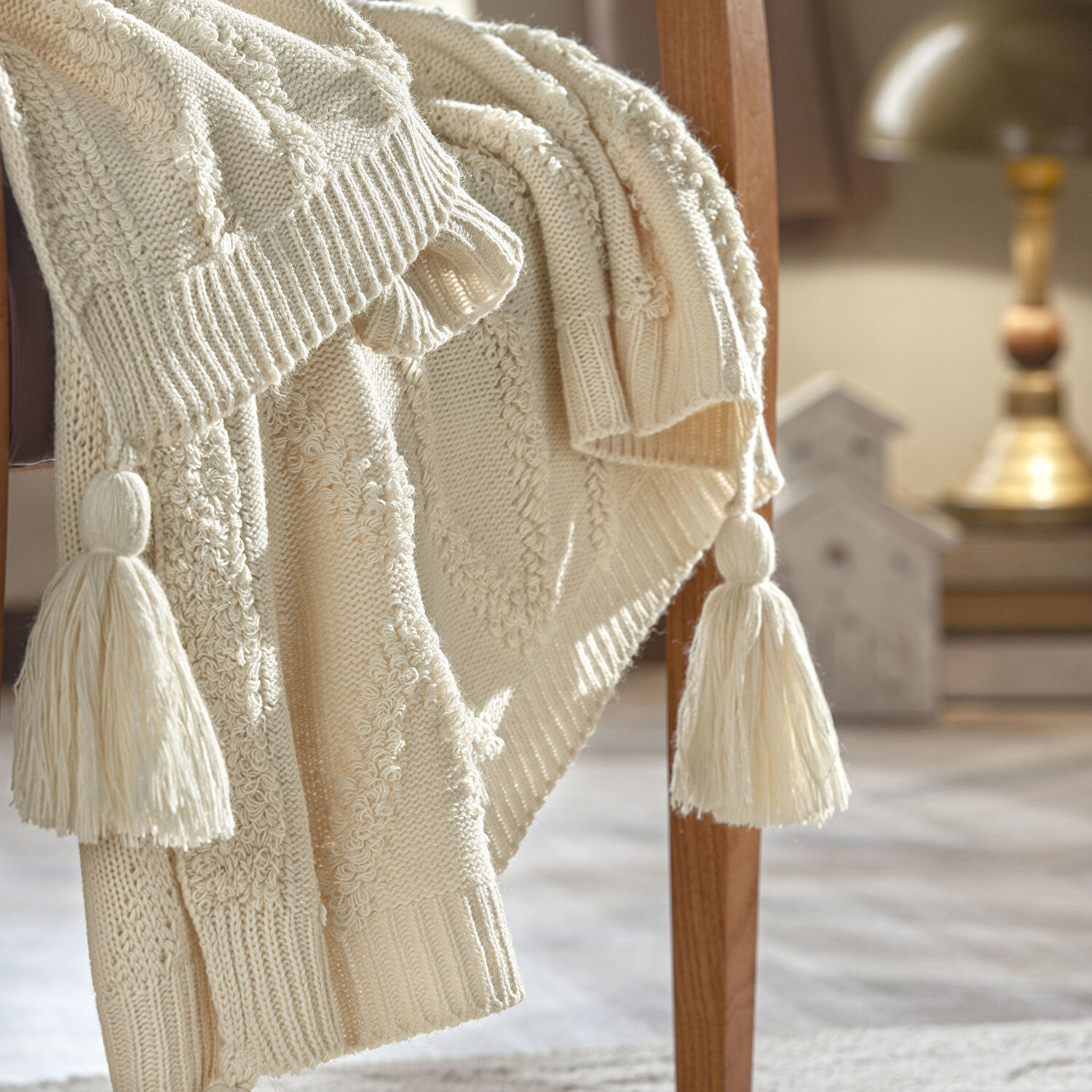 Taç Butik Brüj Akrilik Throw Ekru