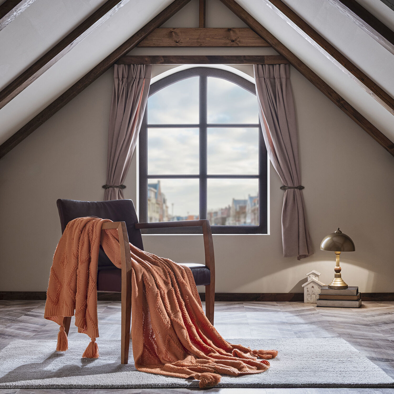 Taç Butik Brüj Akrilik Throw Kiremit