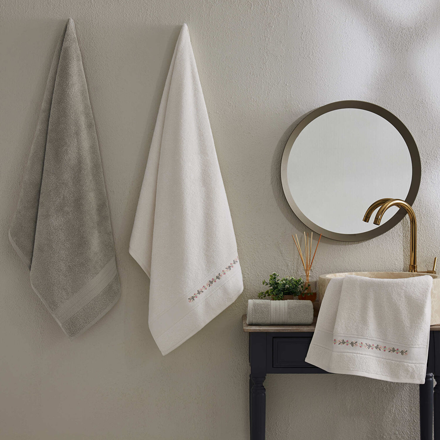 Taç Blossom Pure Cotton Pamuk Hamam Seti Ekru Vizon