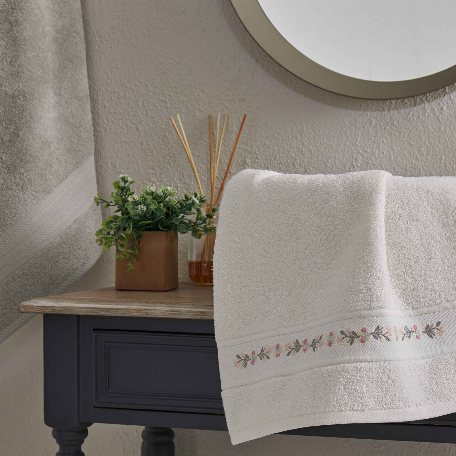 Taç Blossom Pure Cotton Pamuk Hamam Seti Ekru Vizon