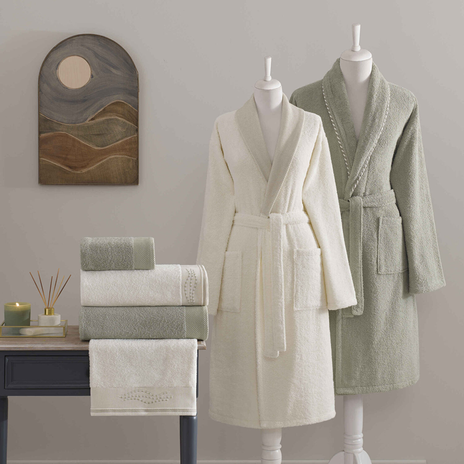 Taç Petrina Pure Cotton Nakışlı Pamuk 6'lı Aile Seti Ekru-Adaçayı
