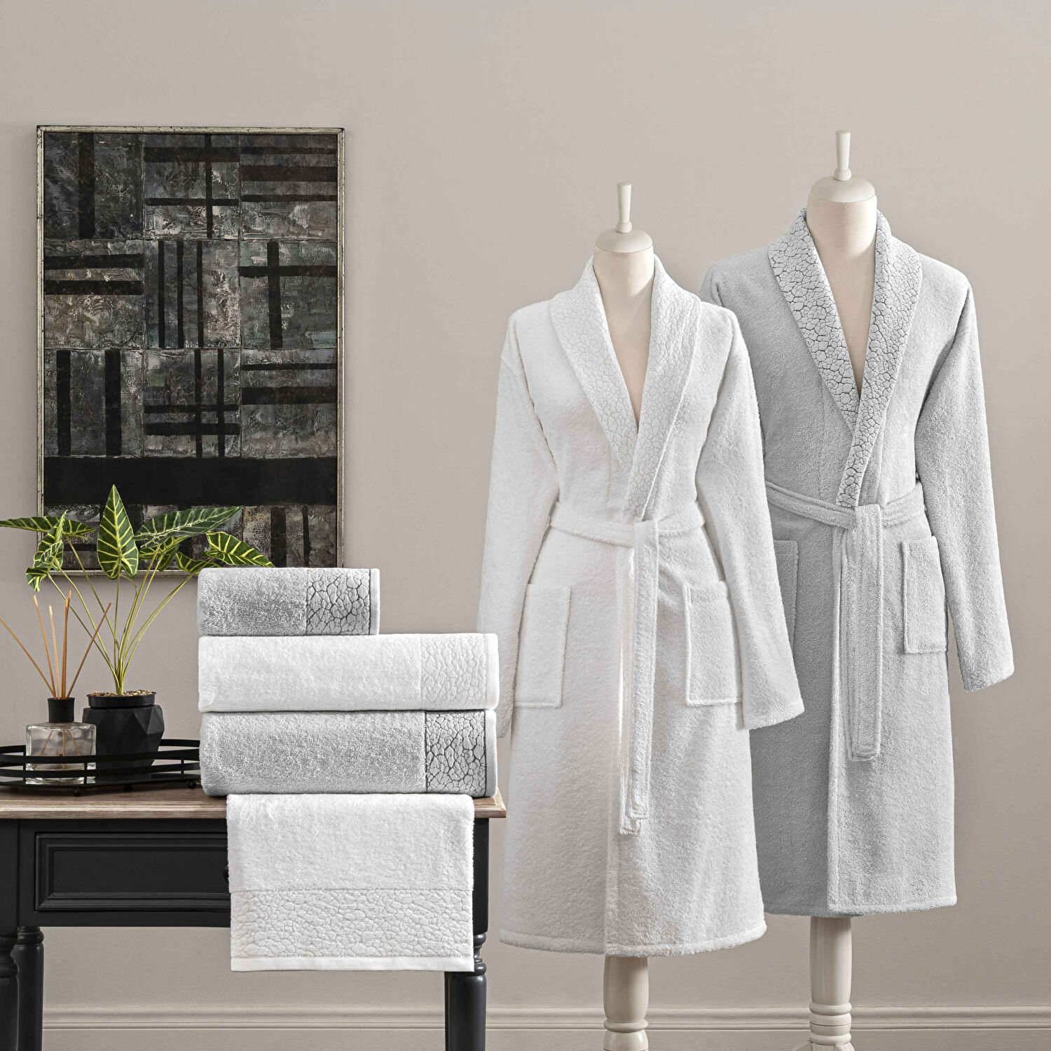 Taç Adria Pure Cotton Pamuk 6'lı M/L Aile Seti Beyaz-Gri