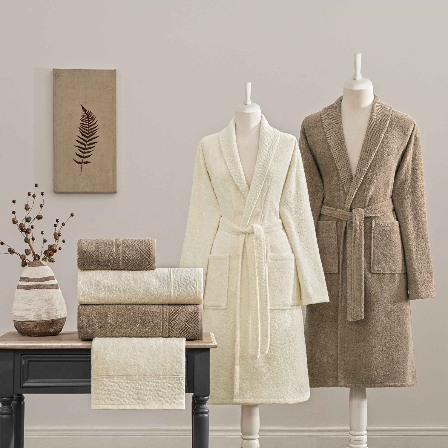Taç Sandy Pure Cotton Pamuk 6'lı M/L Aile Seti Ekru-Kahverengi
