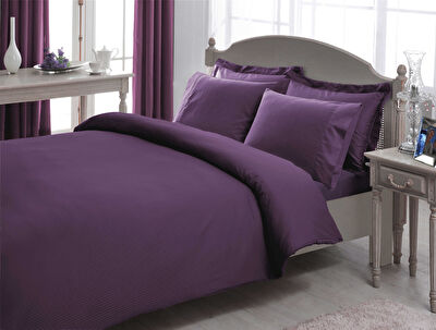 Taç Stripe Premium Basic King Size Nevresim Takımı Mürdüm