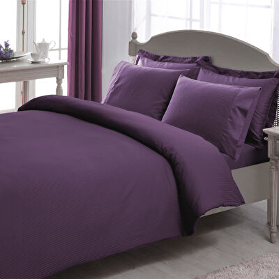 Taç Stripe Premium Basic Çift Kişilik Nevresim Takımı Mürdüm