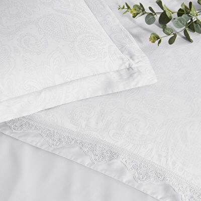 Taç Blanca Jakar Çift Kişilik Nevresim Takımı Beyaz