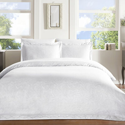 Taç Blanca Jakar Çift Kişilik Nevresim Takımı Beyaz