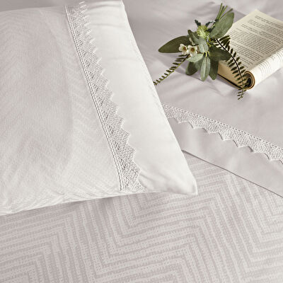 Taç Sambre Jakar Çift Kişilik Nevresim Takımı Ekru