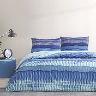 Taç Wave Ranforce Çift Kişilik Nevresim Takımı Mavi