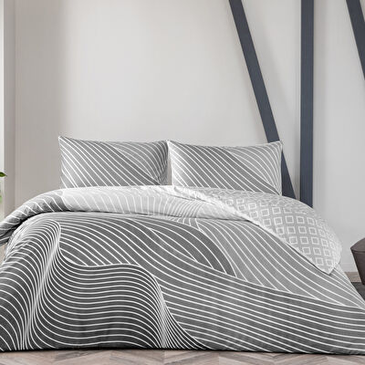 Taç Crumbly Ranforce Çift Kişilik Nevresim Takımı Gri