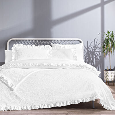 Taç Octavia Yatak Örtülü Çift Kişilik Nevresim Seti Beyaz