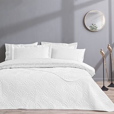 Taç Eleanor Yatak Örtülü Çift Kişilik Nevresim Seti Beyaz