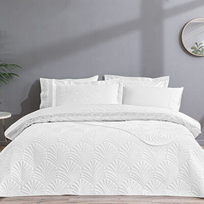 Taç Eleanor Yatak Örtülü Çift Kişilik Nevresim Seti Beyaz