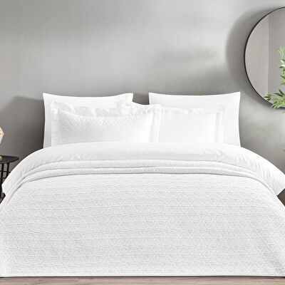 Taç Bellamy Yatak Örtülü Çift Kişilik Nevresim Seti Beyaz