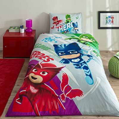 Taç Lisanslı Pj Masks Super Team Pamuk Tek Kişilik Nevresim Takımı