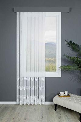 Taç Glamıs Brode Tül Perde Beyaz ( Max Yükseklik : 270 cm )