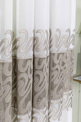 Taç Nalya Brode Tül Perde Bej ( Max Yükseklik : 290 cm )