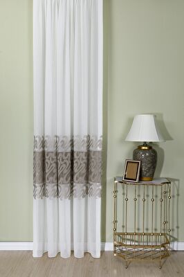 Taç Nalya Brode Tül Perde Bej ( Max Yükseklik : 290 cm )