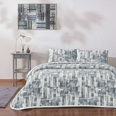 Taç Baskılı Jamie Çift Kişilik Pike Takımı Gri