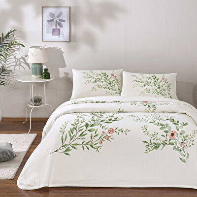 Taç Baskılı Bloomy Tek Kişilik Pike Takımı Yeşil