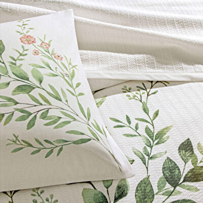 Taç Baskılı Bloomy Tek Kişilik Pike Takımı Yeşil