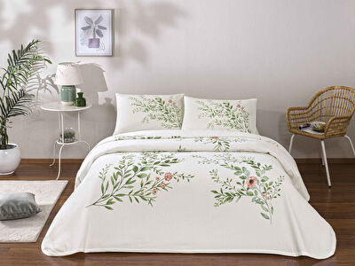 Taç Baskılı Bloomy Tek Kişilik Pike Takımı Yeşil