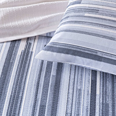 Taç Baskılı Grid Çift Kişilik Pike Takımı Mavi