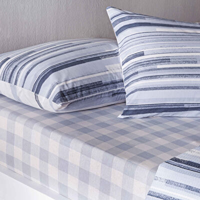 Taç Baskılı Grid Çift Kişilik Pike Takımı Mavi