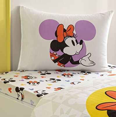 Taç Lisanslı Mickey Mouse Happy Tek Kişilik Pamuk Pike Takımı