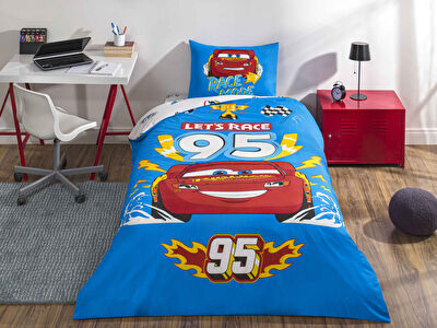 Taç Lisanslı Disney Cars Let' s Race Pamuk Tek Kişilik Nevresim Takımı