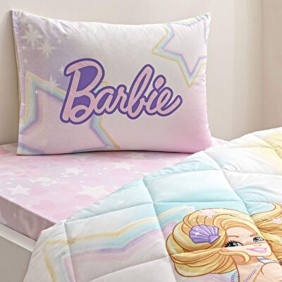 Taç Lisanslı Barbie Mermaid Tek Kişilik Pamuk Yorgan Seti