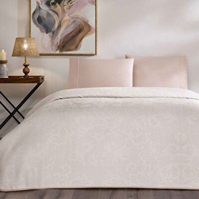 Taç Jakar Tresor Tek Kişilik Pike Takımı Pudra