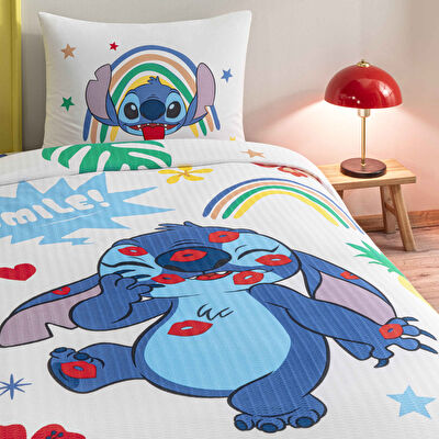 Taç Lisanslı Disney Stitch Tek Kişilik Pamuk Pike Takımı