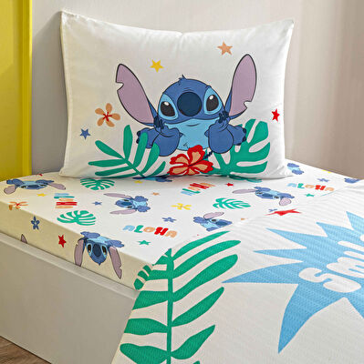 Taç Lisanslı Disney Stitch Tek Kişilik Pamuk Pike Takımı